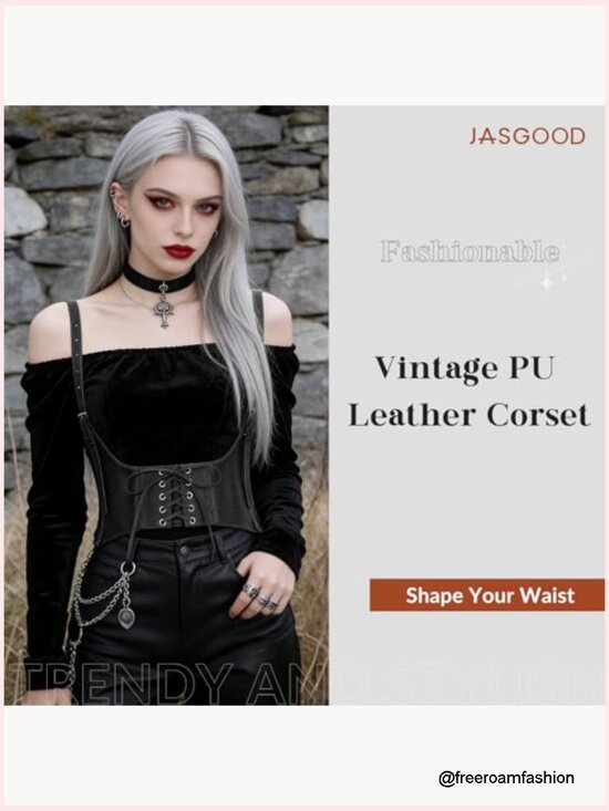 Faux Leather Elastic Underbust Corset Waist Belt Lace-up Steampunk Waspie main image 6